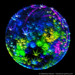 Weed planet - Trippy Fractal Art with Cannabis symbols