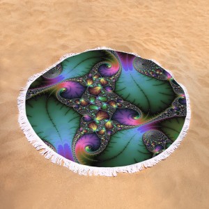 Jewel colored fractal round beach towel