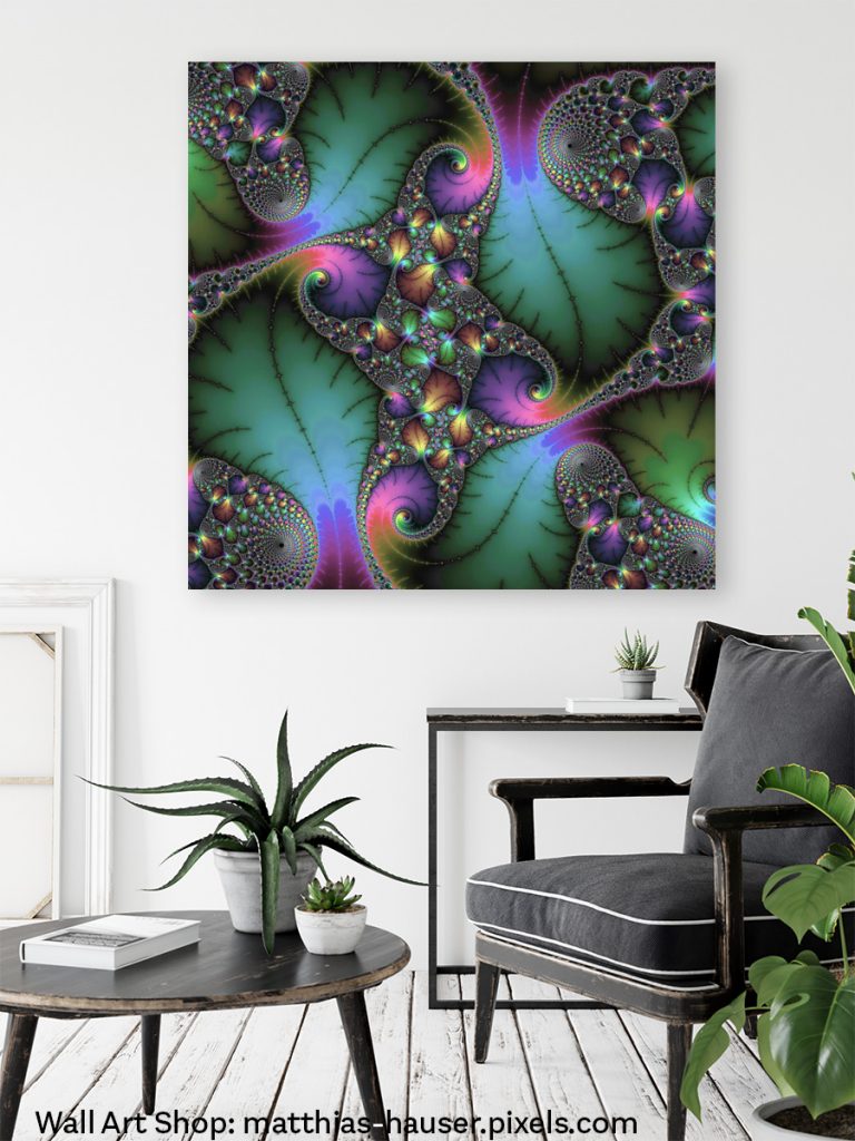 Fractal Art with Jewel Tones Wall Art for Living Room